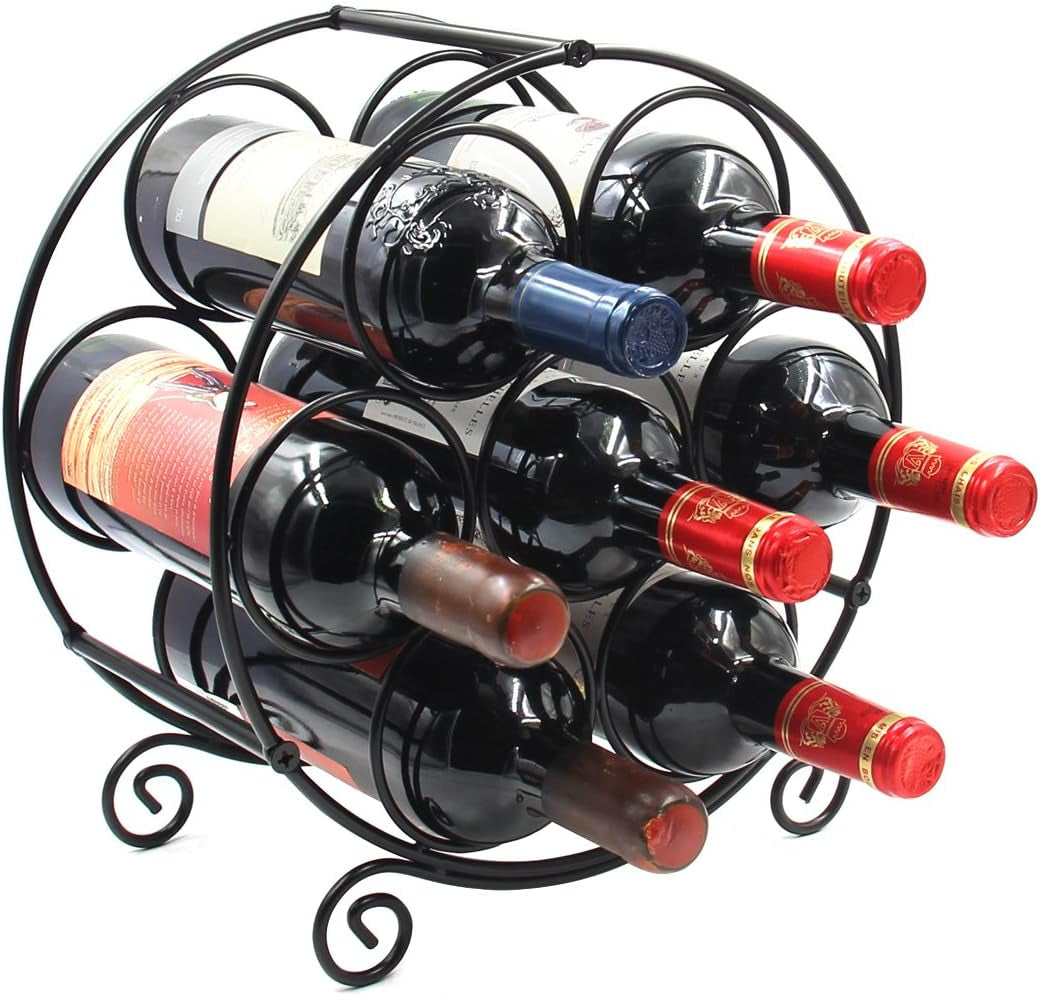 Stylish Black Metal 7-Bottle Countertop Wine Rack - Perfect Space-Saving Drink Organizer for Your Home