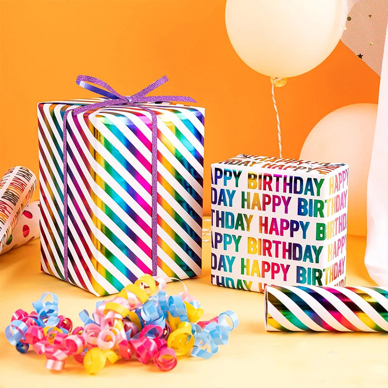 Celebrate in Style with Our Vibrant 17"x120" Birthday Wrapping Paper - Gorgeous Foil Design Perfect for Any Occasion!