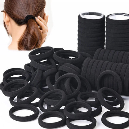 Black Hair Bands - High Elastic Rubber Hair Ties and Ponytail Holders (50 Pieces)