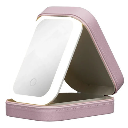 Makeup Bag with Mirror LED Travel Makeup Case Make up Bag Light up Mirror Adjustable 3 Color Rechargeable, Jewelry Box Organizer
