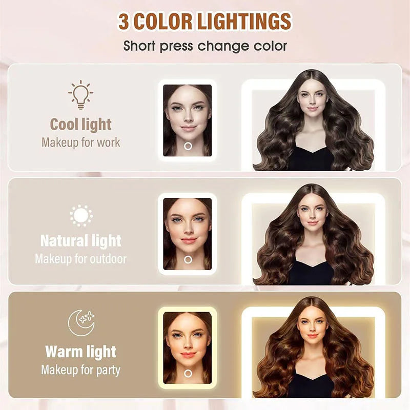 Makeup Bag with Mirror LED Travel Makeup Case Make up Bag Light up Mirror Adjustable 3 Color Rechargeable, Jewelry Box Organizer