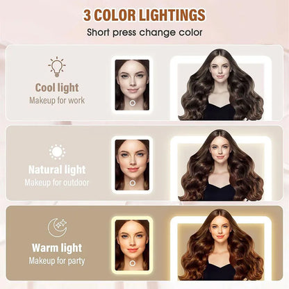 Makeup Bag with Mirror LED Travel Makeup Case Make up Bag Light up Mirror Adjustable 3 Color Rechargeable, Jewelry Box Organizer