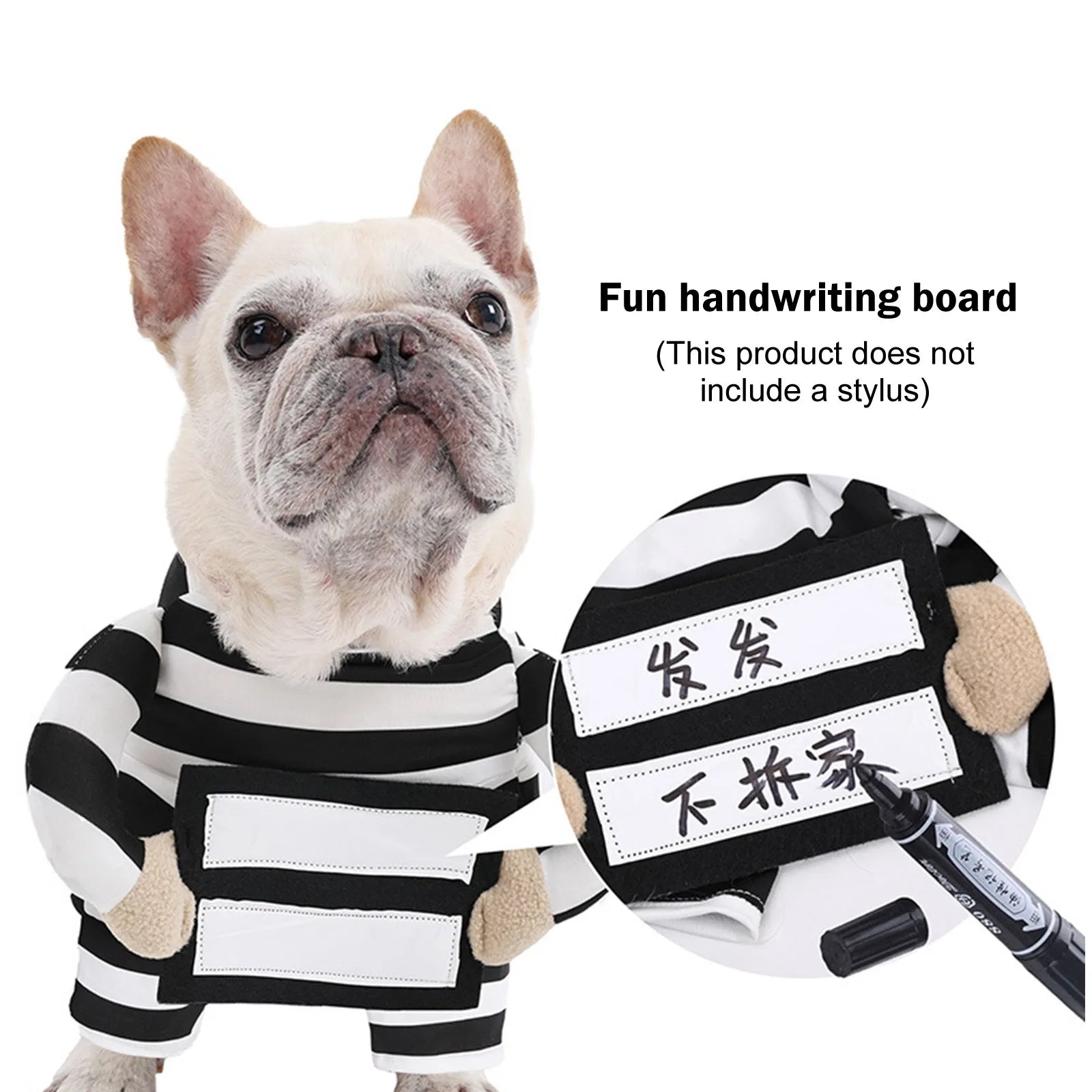 Funny Prisoner Dog Costume Halloween Pet Outfit Striped Jumpsuit for Dogs Party Dress up Cute Animal Costume with ID Tag
