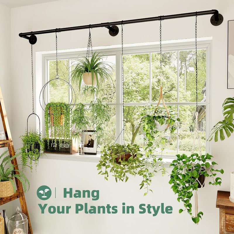 Indoor Plant Hanger with 6 Chains - Black Metal Shelves for Hanging Planters and Window Display (70.8 Inch Pot Not Included)