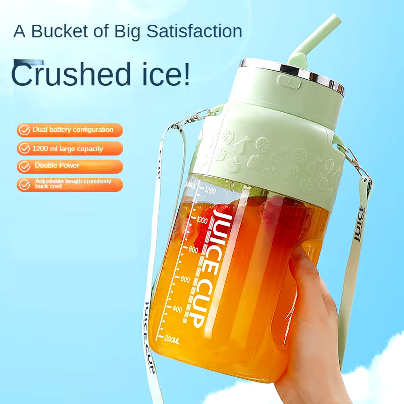 1200ml Electric Fruit Juicer with 14 Blades - Portable USB Rechargeable Sports Bottle for Shakes and Smoothies