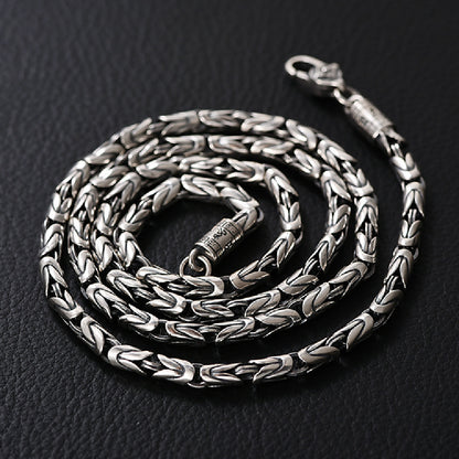 Men's Fashionable Silver Plaid Necklace