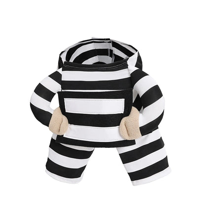 Funny Prisoner Dog Costume Halloween Pet Outfit Striped Jumpsuit for Dogs Party Dress up Cute Animal Costume with ID Tag