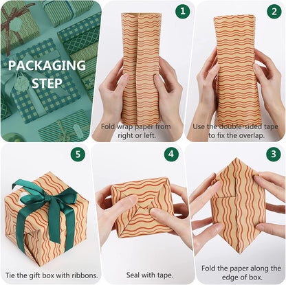 Charming 6-Sheet Gift Wrapping Paper Set with Stickers, Ribbons, and Tape - Perfect for All Occasions!
