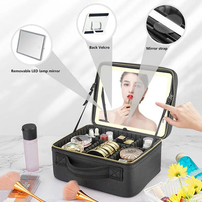Smart LED Makeup Organizer with Mirror – Spacious Cosmetic Travel Case for the Modern Woman