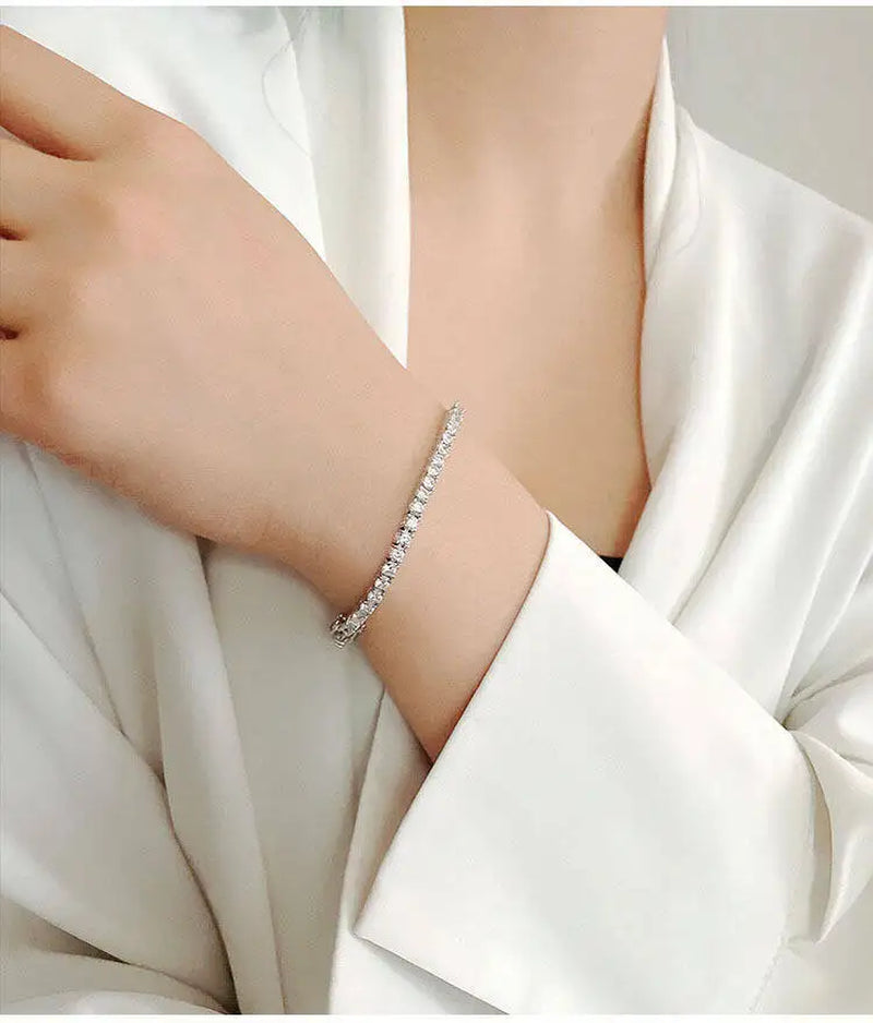 Moissanite Tennis Bracelet in 3mm and 4mm, Crafted in 925 Sterling Silver with Full Diamond Simulant Plating, Elegant Wedding and Party Jewelry for Men and Women