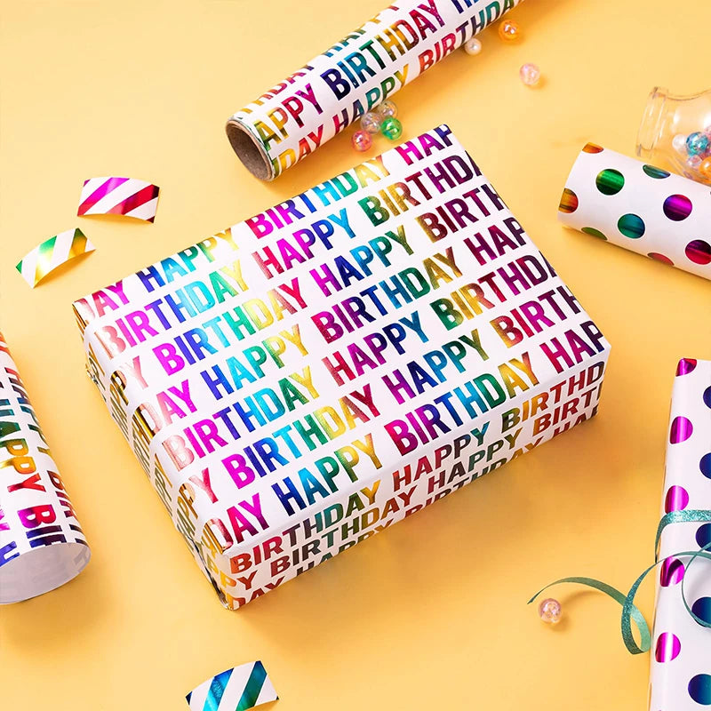 Celebrate in Style with Our Vibrant 17"x120" Birthday Wrapping Paper - Gorgeous Foil Design Perfect for Any Occasion!