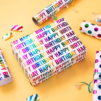 Celebrate in Style with Our Vibrant 17"x120" Birthday Wrapping Paper - Gorgeous Foil Design Perfect for Any Occasion!