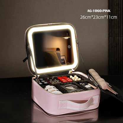 Ultimate Cosmetic Portable Travel Storage Box with 2000mAh LED Rechargeable Vanity Case and Built-in Lighted Mirror