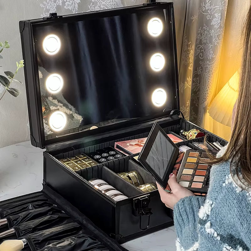 Transform Your Makeup Routine with the Ultimate Makeup Travel Lighted Case Featuring a Large LED Mirror and Adjustable Divider for Perfect Organization – Waterproof and Stylish!