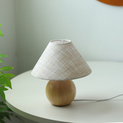 Linen Table Lamp Solid Wood Log Bedside Ambience Light