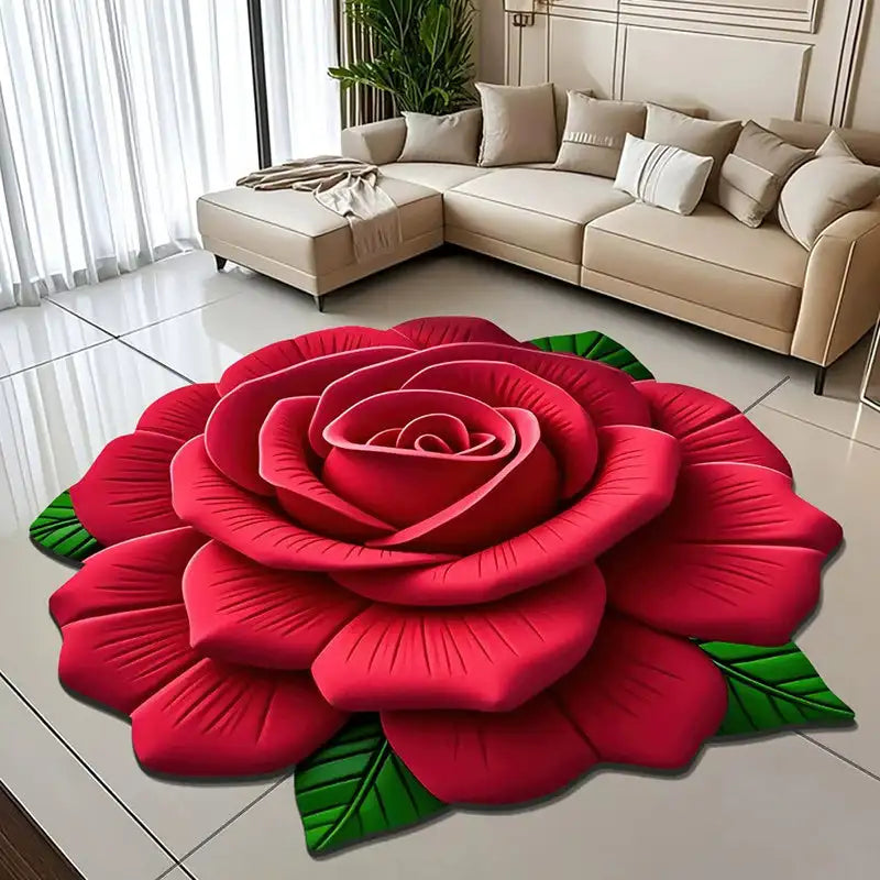 Alien Floral Plush and Diatomaceous Earth Bathroom Floor Mat - Absorbent, Anti-Slip, 3D Fresh Flower Design, Dirt-Resistant