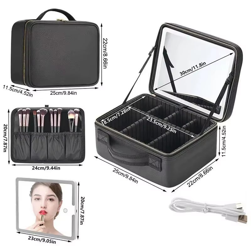 Smart LED Makeup Organizer with Mirror – Spacious Cosmetic Travel Case for the Modern Woman
