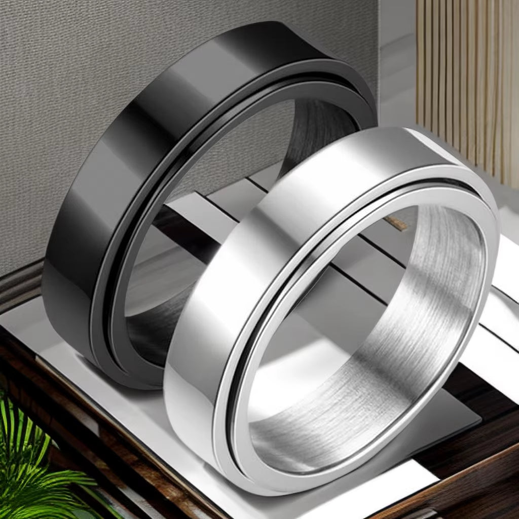 Stainless Steel Anxiety Fidget Spinner Ring - 6mm Smooth Rotating Jewelry for Men and Women, Stress Relief Gift
