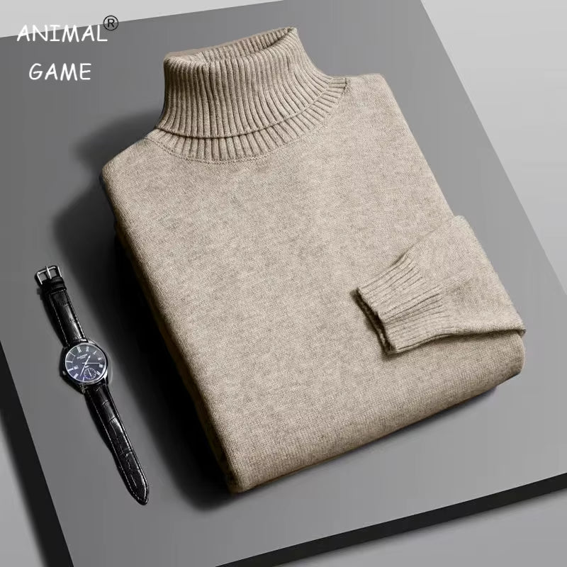 Men's High-Quality Knitted Turtleneck Sweater - Slim Fit, Long Sleeve, Anti-Pilling, Solid Color Streetwear for Autumn