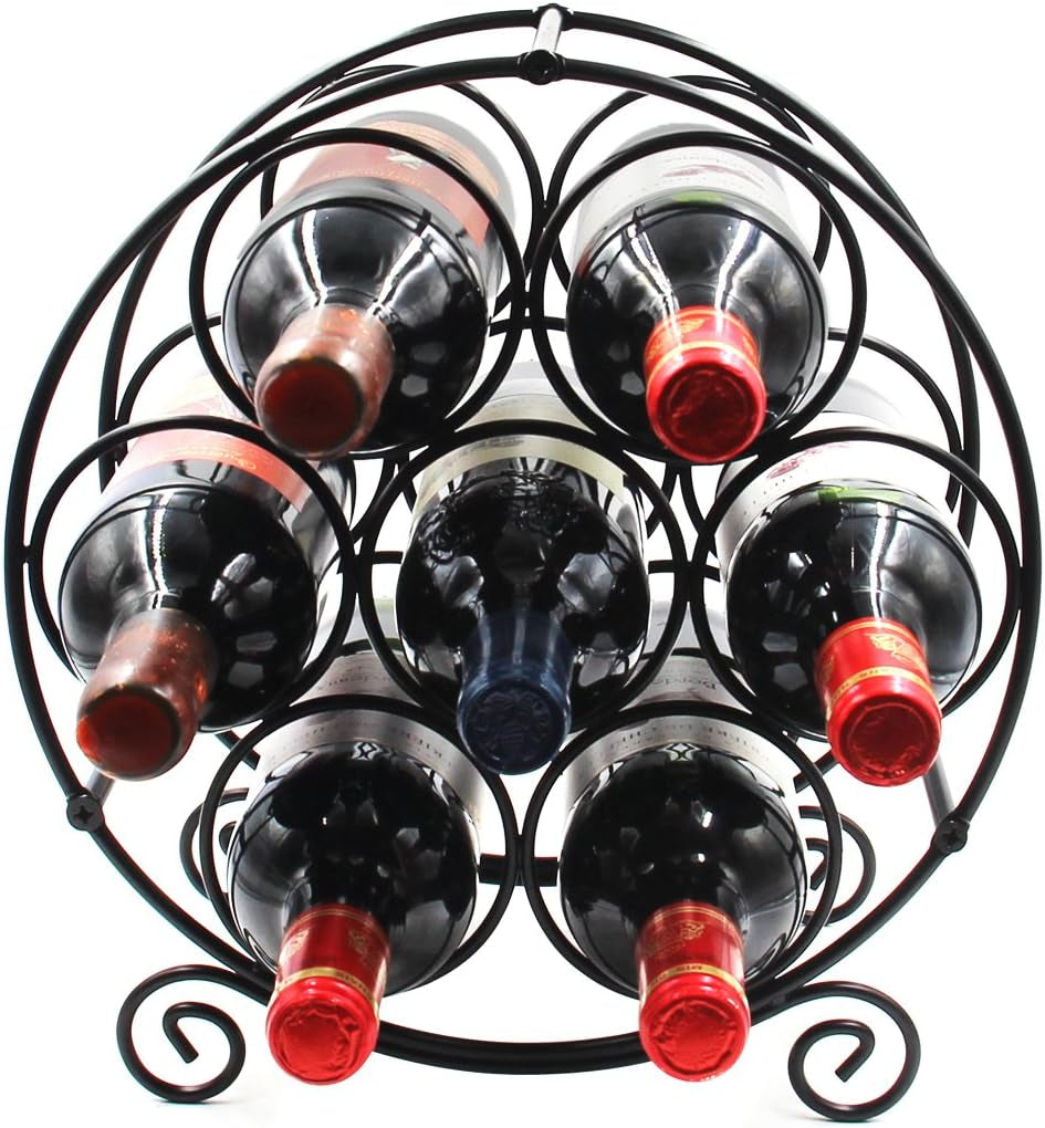 Stylish Black Metal 7-Bottle Countertop Wine Rack - Perfect Space-Saving Drink Organizer for Your Home
