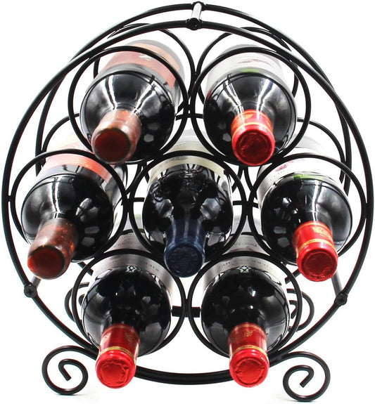 Stylish Black Metal 7-Bottle Countertop Wine Rack - Perfect Space-Saving Drink Organizer for Your Home