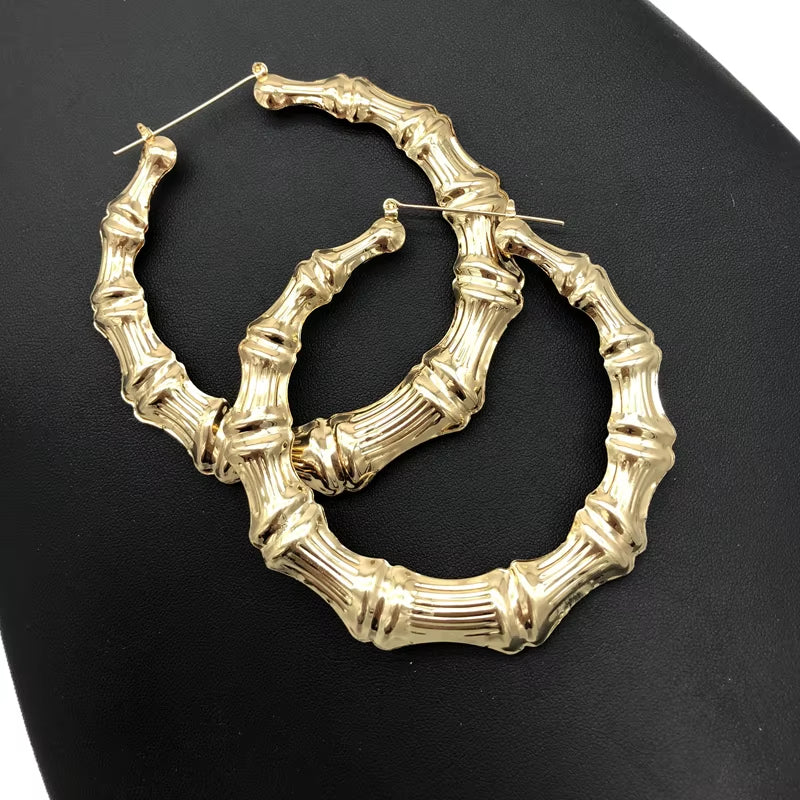 Geometric Bamboo Hoop Earrings in Gold and Silver for Women - Statement Jewelry for Hip Hop and Party Wear