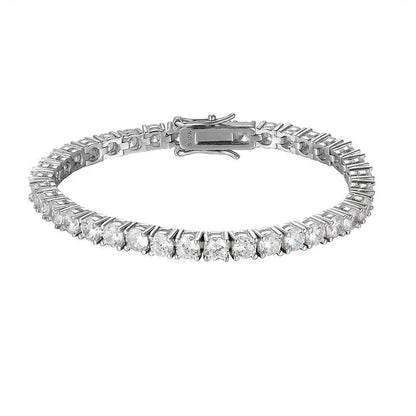 Moissanite Tennis Bracelet in 3mm and 4mm, Crafted in 925 Sterling Silver with Full Diamond Simulant Plating, Elegant Wedding and Party Jewelry for Men and Women