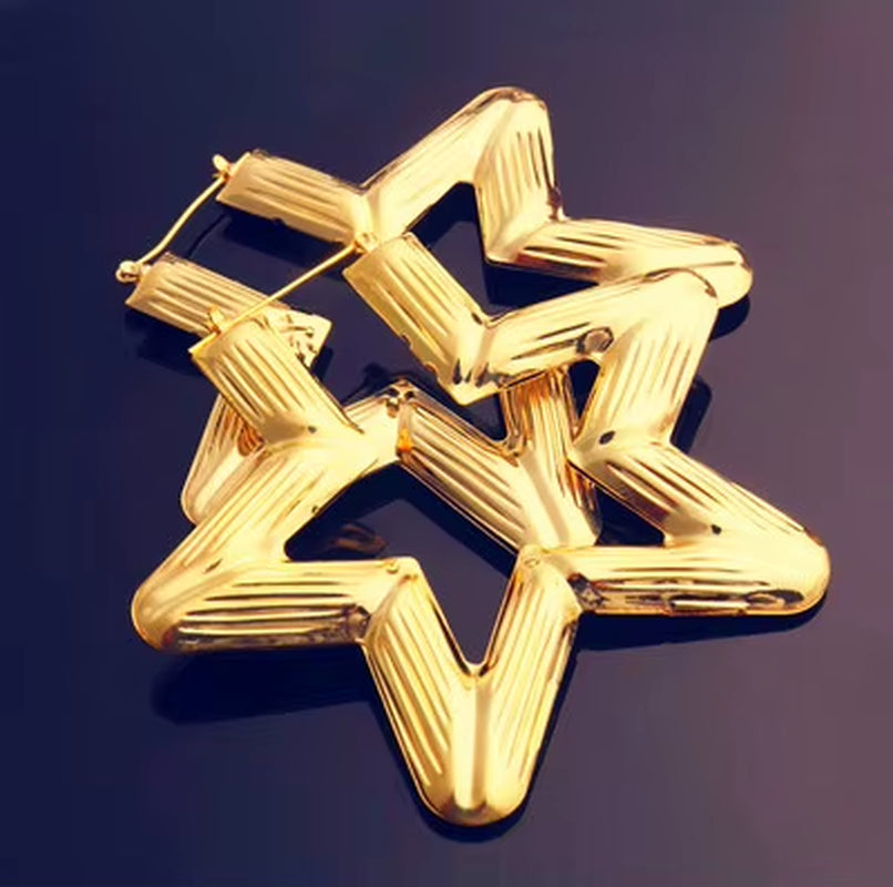 Geometric Bamboo Hoop Earrings in Gold and Silver for Women - Statement Jewelry for Hip Hop and Party Wear