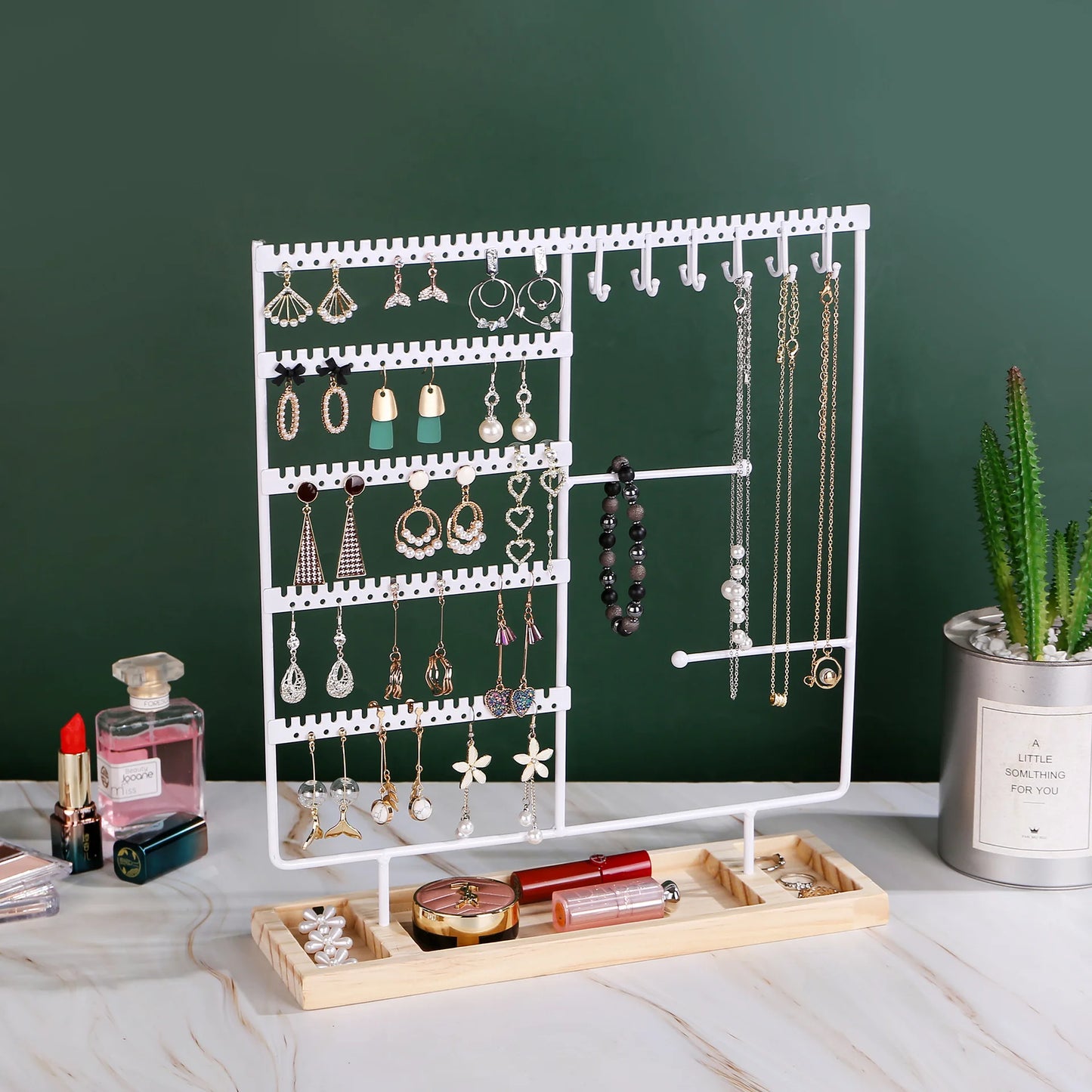 Multifunctional Earring Display Rack Necklace Ring Storage Rack Detachable Wooden Bottom Women Bracelet Watch Jewelry Rack