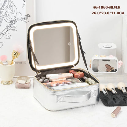 Ultimate Cosmetic Portable Travel Storage Box with 2000mAh LED Rechargeable Vanity Case and Built-in Lighted Mirror