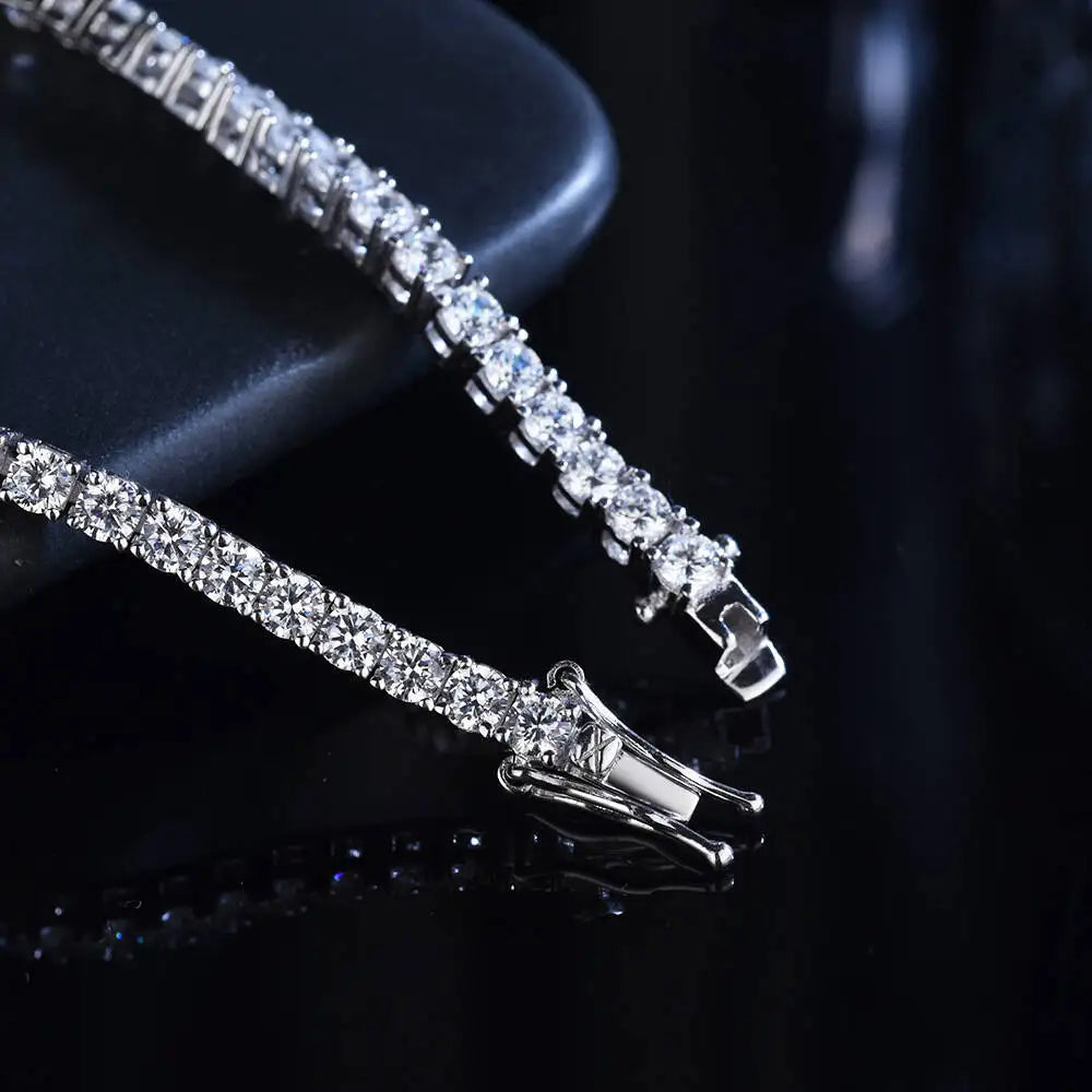 Moissanite Tennis Bracelet in 3mm and 4mm, Crafted in 925 Sterling Silver with Full Diamond Simulant Plating, Elegant Wedding and Party Jewelry for Men and Women