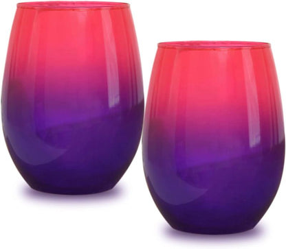 BAD BANANAS - Vibrant Set of 2 Pink and Purple Stemless Wine Glasses for Every Occasion